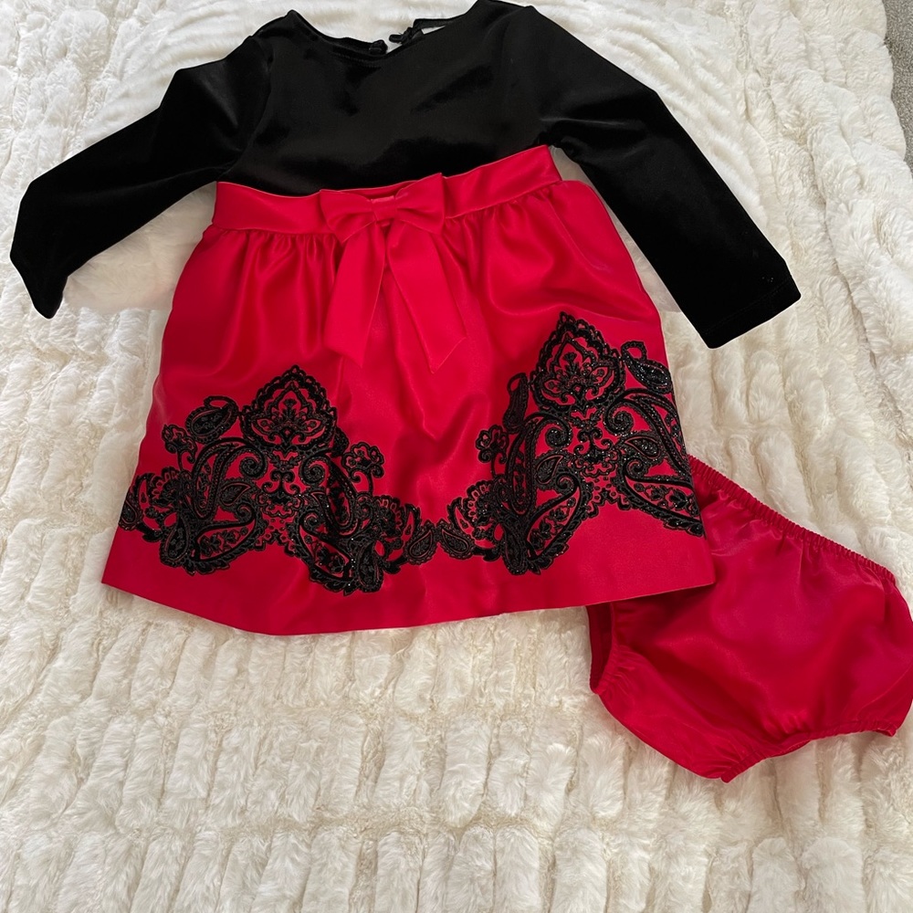 Rare Editions red and black velvet and satin holiday dress